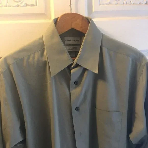 david taylor long sleeve dress shirts David Taylor Dress Shirt Mens Xl Long Sleeve Wrinkle Free Button Up gray